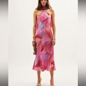 RIXO Pink and Red Midi Dress